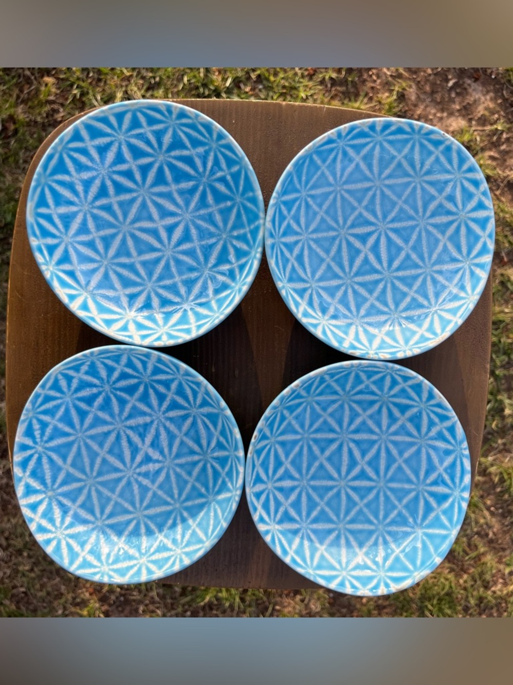Dan Xia Teal and White Shallow Bowls - Set of 4